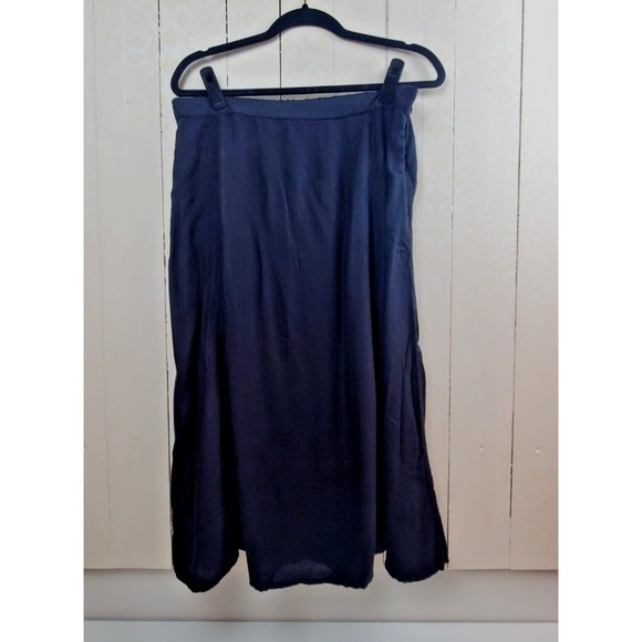 dip Dresses & Skirts - Womens Black Flowy Knee Length Skirt Side Slit Elastic Waist XL Cotton Blend